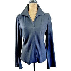 Tahari Women Snap Blazer Jacket 100% Wool Black Sz 8